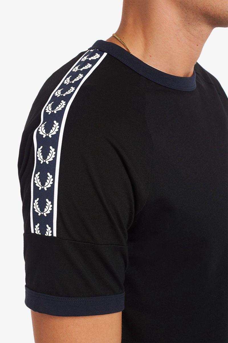 Black Fred Perry Panelled Taped Men's T Shirts | PH 1737XYUF